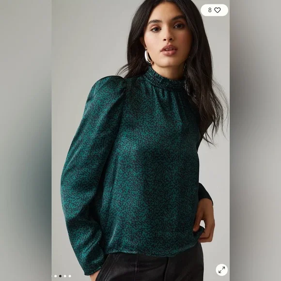 EUC size Medium Anthropologie Self Contrast Puff sleeve blouse - Picture 3 of 6